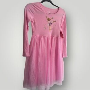 NWT  Ballerina Dance Tulle Dress Girls Pink Long Sleeve Sz 10/12